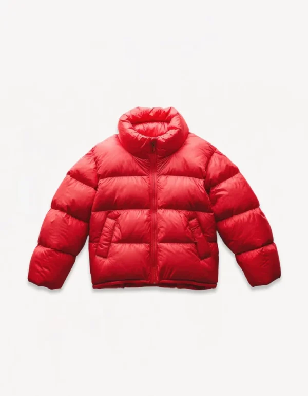 Red puffer jacket